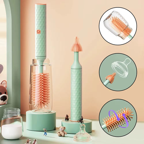 Revolutionary 3-Piece Silicone Cleaning Brush Set - 360° Rotating Electric Bottle & Straw Cleaner for Effortless Kitchen Hygiene